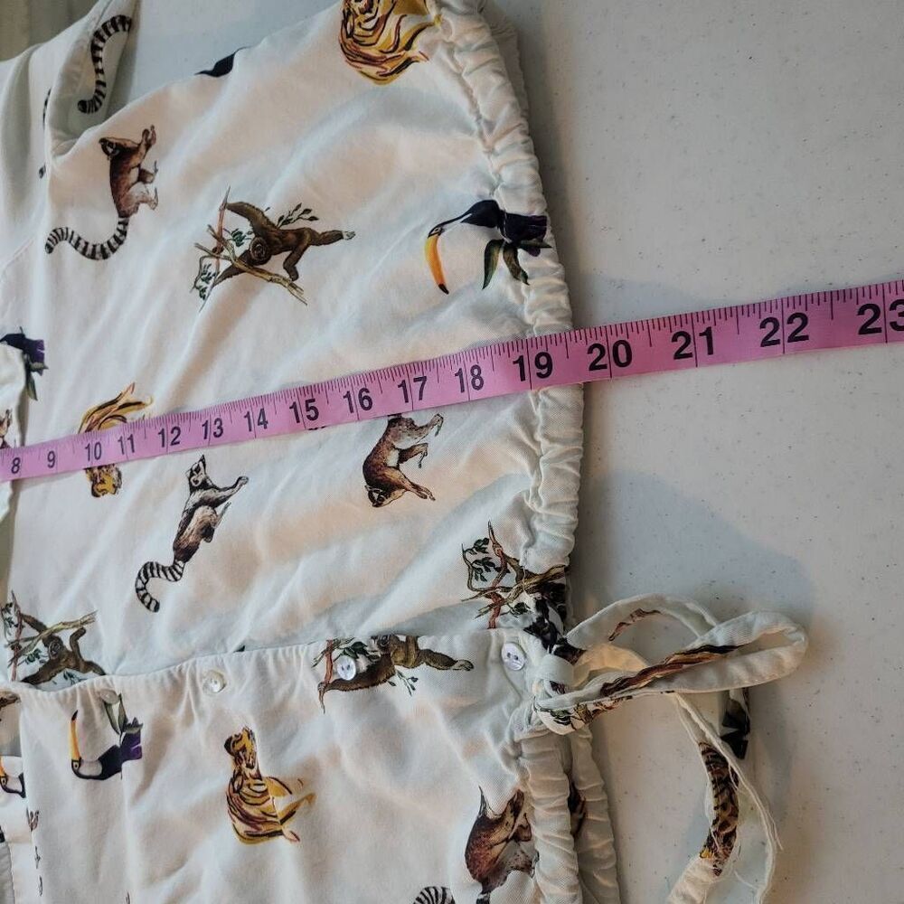 Zara Womens Jungle Animals Top White Large Long Sleeve Cinched Waist Button Up - Picture 8 of 8